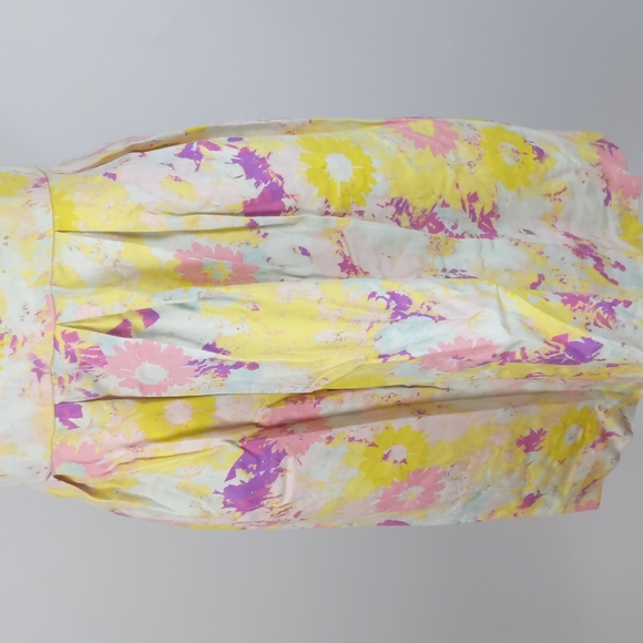 Portmans Women's Dress Size 14 Yellow Pink Floral V-Neck Shirring Bow Sleeveless - Picture 4 of 13